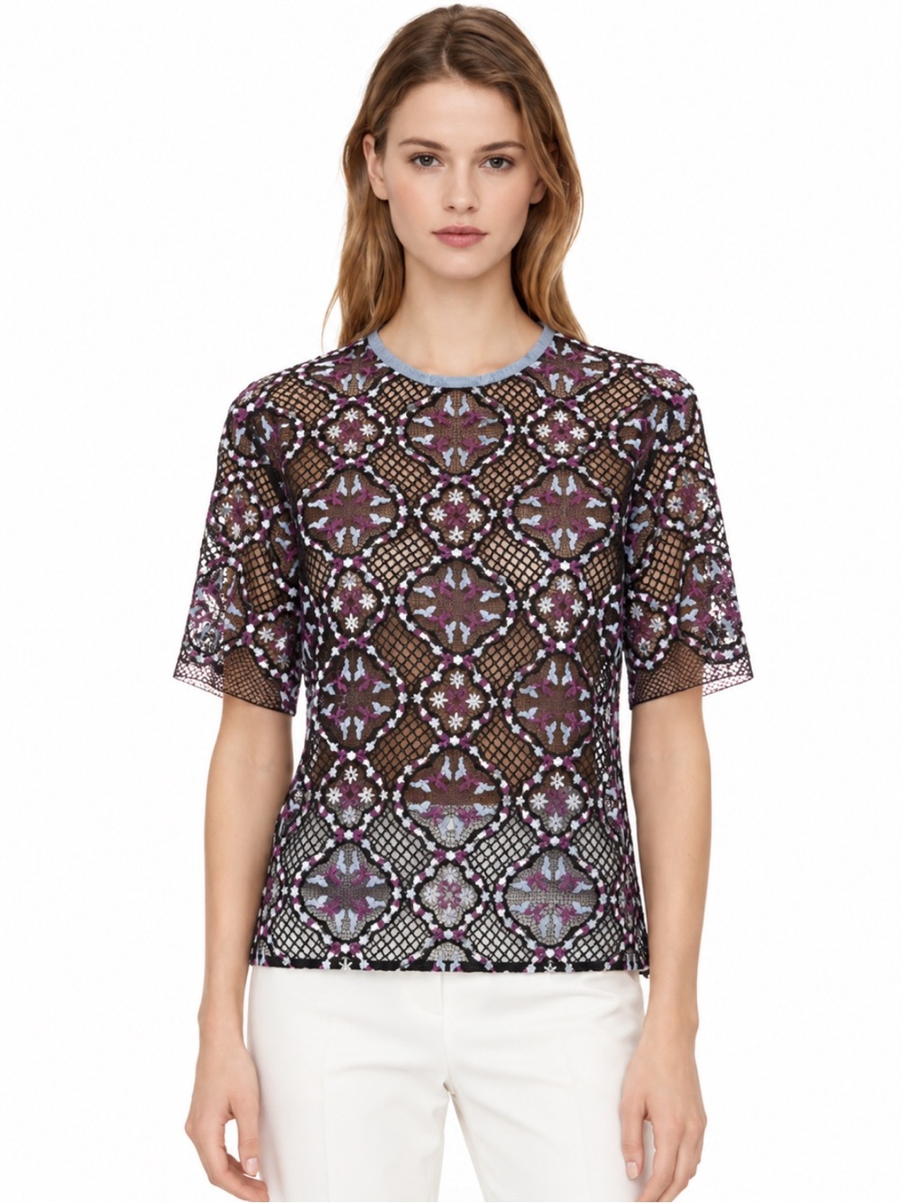 Sandro “Charlotte” Embroidered Blouse With Contrast Back Small New Without Tags!